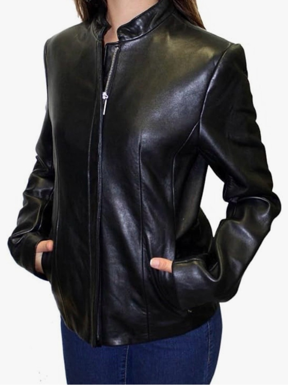 NWT Women's Black Leather Zip-Front Jacket